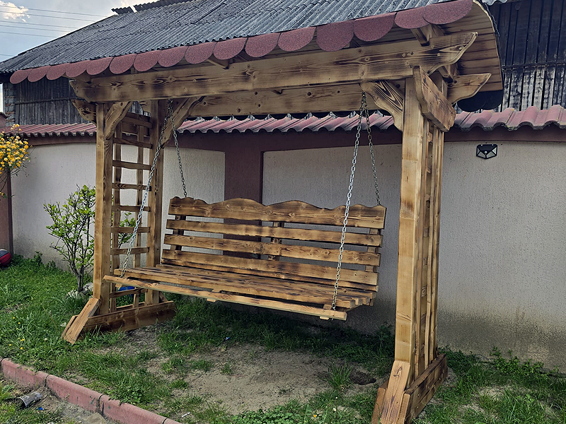 Balansoar Rustic Grădină din Lemn Masiv cu Acoperiș | ButoaiedinLemn